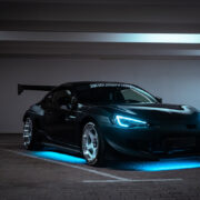 Stanced Subaru BRZ with blue underbody lights