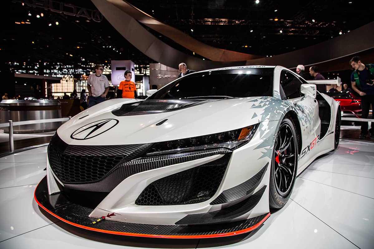Race-spec Acura NSX with carbon fiber front bumper and grille
