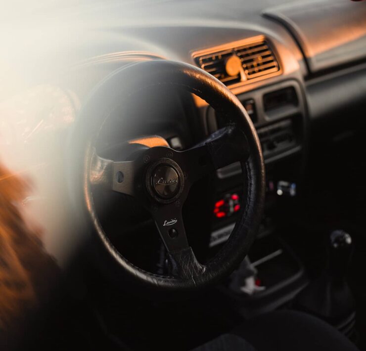 Mazda 323F interior with sport steering wheel